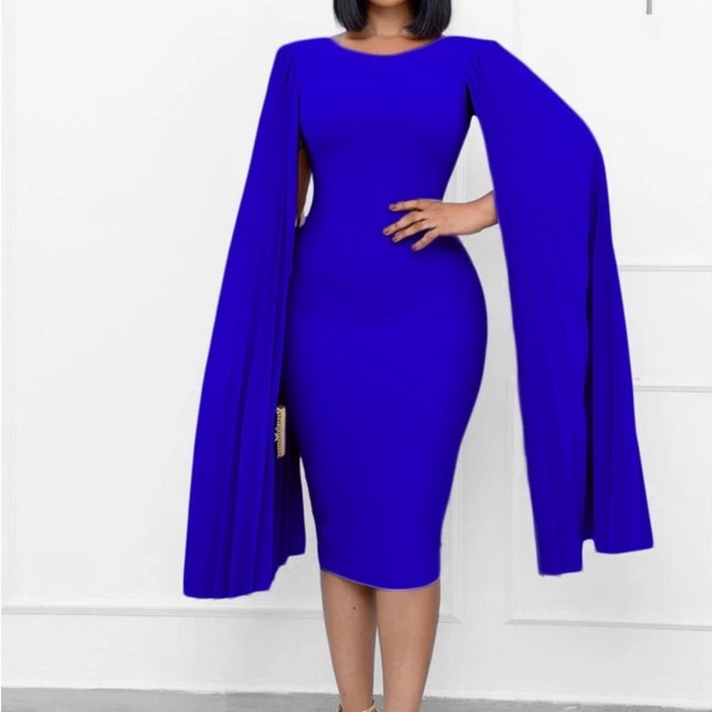 NWOT Structured Cape Dress with pleated sleeves